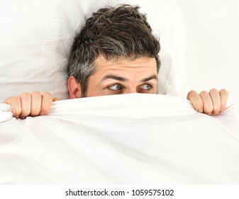 Handsome Man Covering His Face Blanket Stock Photo (Edit Now ...