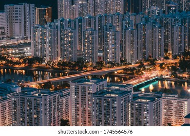 Nightscape of Hong Kong clouded Housing, Sha Tin, Hong Kong - Shutterstock ID 1745564576