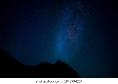 nightscape, night full of stars, view at the milkyway and the constellation swan, cygnus, dolphin, delphinus, lyra, Allgaeu, Bavaria, Germany