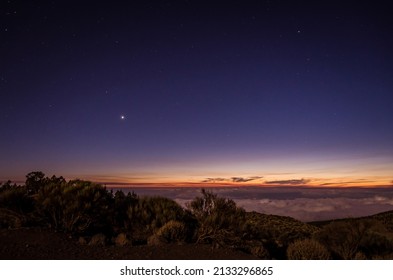 Nightsky with stars after dusk from a mountain. El Teide volcano national park. Tenerife, Canary Islands Spain
