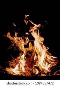 Nighttime Backyard Bonfire On Winters Eve