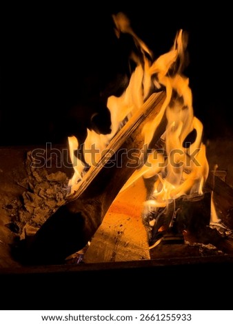 A nighttime campfire in a fire pit