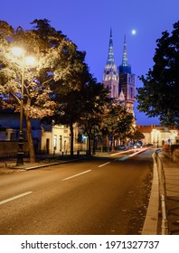 Nighttime Cityscape And Zagreb Cathedral In Zagreb, Croatia