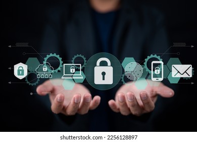 Nighttime Internet network security concept with a man