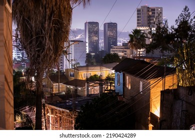 Nighttime Neighborhood View Of The Downtown Skyline Of Tijuana, Baja California, Mexico.