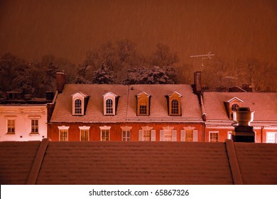 Nighttime Snow Georgetown Apartments Buildings Rooftops In Snowstorm At Night Washington DC