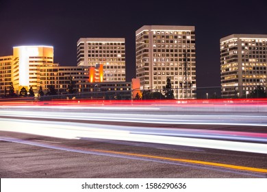 Nighttime View Of The Irvine, California Skyline.