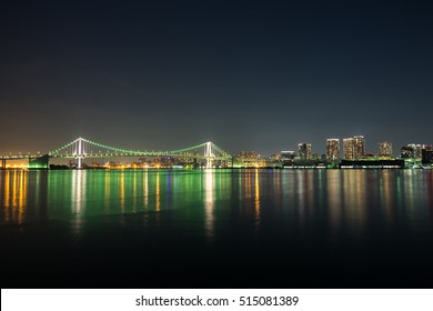 Nightview of Rainbow Bridge in Tokyo, Japan.