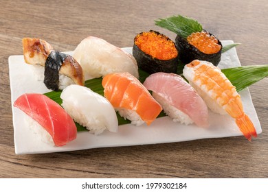 Nigiri sushi on a plate