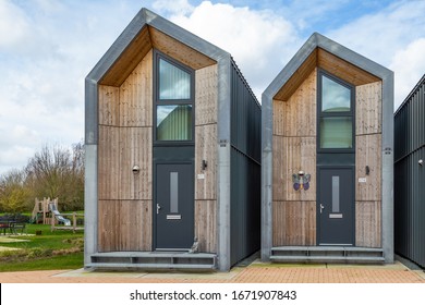 Nijkerk, Netherlands,March 12, 2020: Eco friendly tiny houses in NIjkerk. 39 square meters surface for a sustainable living.