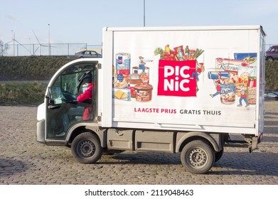 Nijmegen, Netherlands - February 2, 2022: Picnic van on the street. Picnic is a online dutch suprmarket