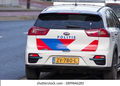 Nijmegen, Netherlands - January 14, 2021: The Back Dutch Police Car On The Street