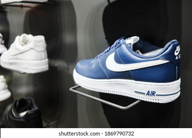 Nike Air Force One sneakers on store shelf. Mersin, Turkey - November 2020 - Shutterstock ID 1869790732