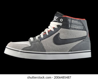 Nike Ruckus Skateboarding Sneakers Over Black Backdrop, In Campinas, State Of São Paulo, Brazil, On December 28, 2011