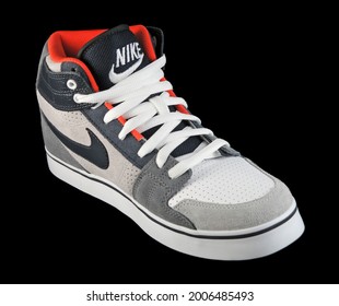 Nike Ruckus Skateboarding Sneakers Over Black Backdrop, In Campinas, State Of São Paulo, Brazil, On December 28, 2011