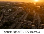 Nikiszowiec - Katowice,  a beautiful historical district in Silesia , a mining estate - unique tenement houses with decorations Sunrise aerial shot 