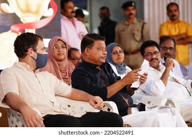 Nilambur, Kerala - 01 20 2022 : PV Abdul Wahab And Rahul Gandhi Sharing Stage 