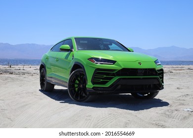 Niland, California - May 22, 2021: The 2021 Lamborghini Urus, Shown Here In Verde Mantis, Is A Supercar SUV With 650 Horsepower And Full-time 4WD.