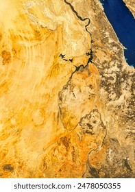 The Nile in Egypt and Sudan. . Elements of this image furnished by NASA.