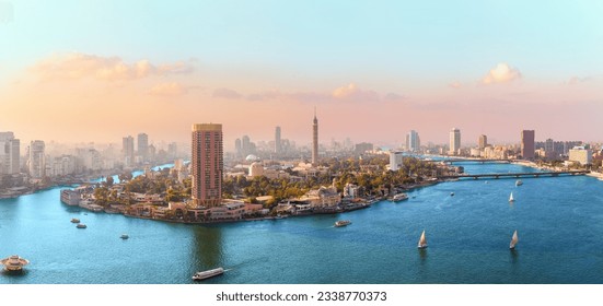 Nile River and Cairo skyline, high quality aerial panorama, Egypt - Powered by Shutterstock