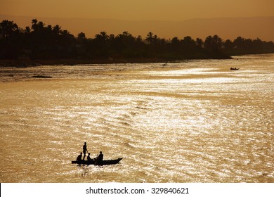 Nile River Landscape, Egypt. Sunset.