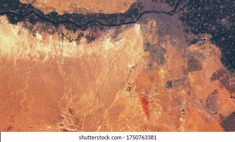 Nile valley in Egypt, satellite image. Desert, contains modified Copernicus Sentinel data - Powered by Shutterstock