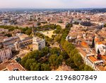 Nimes Arena aerial panoramic view. Nimes is a city in the Occitanie region of southern France
