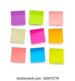 Nine color blank sticky notes on white background - Shutterstock ID 240971779
