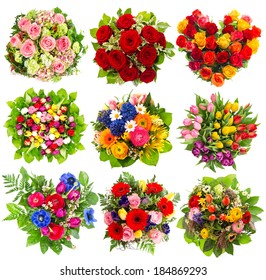 nine colorful flowers bouquet for Birthday, Wedding, Mothers Day, Easter, Anniversary, Holidays