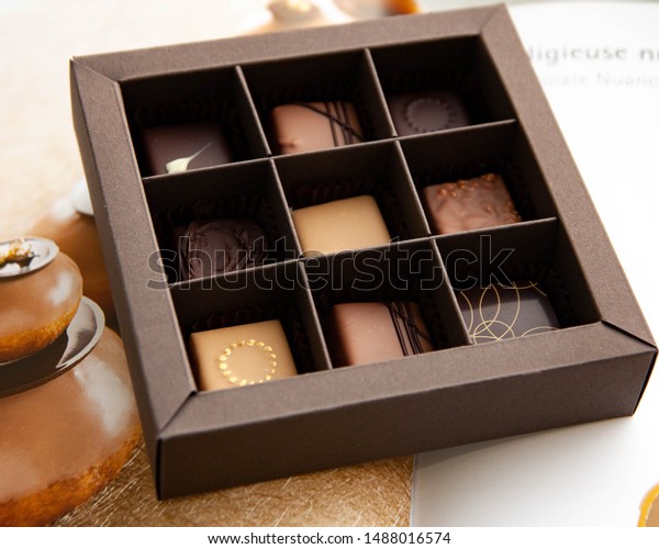 Nine Expensive Chocolate Candies Square Brown Stock Photo Edit