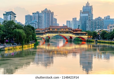 Nine hole bridge and skyscraper in chuengdu,china