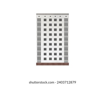 Nine-storey white apartment skyscraper building, isolated on white background.  - Powered by Shutterstock