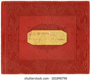 Nineteen-forties era leather photograph album cover. Red leather shows lots of wear. 