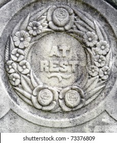 Nineteenth Century Gravestone Detail Wreath And Epitaph