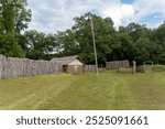 Ninety Six National Historic Site in South Carolina. Reconstructed Stockade Fort and palisade wall. Loyalists built stockade around James Holmes home to guard water supply. 