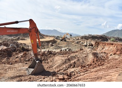 Ninh Thuan, Vietnam - May 29, 2020: Road Construction In The Mountains To Make Way To A Solar And Wind Renewable Energy Farm For Sustainable Development