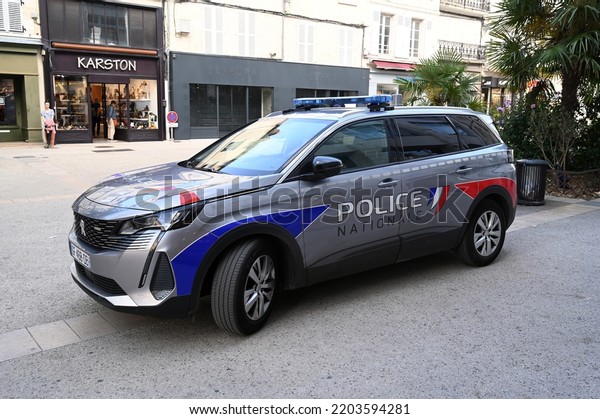 Niort, France, september 15, 2022 : Police car\
parked in the town of Niort in\
France