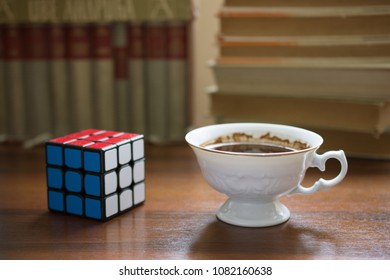 NIS; SERBIA - APRIL 30, 2018: Rubik's Cube On The White Background. Rubik's Cube On A White Background. Rubik's Cube Invented By A Hungarian Architect Erno Rubik In 1974.