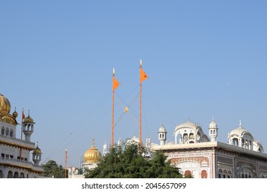 Nishan Sahib With Saffron Flag