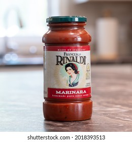 NISSWA, MN - 2 AUG 2021: Jar Of Rinaldi Marinara Homemade Pasta Sauce.