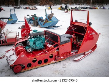 NISSWA, MN - 5 JAN 2022: Restored Antique Polaris Sno-Traveler Snowmobile.