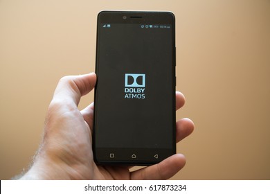 Nitra, Slovakia, March 20, 2017: Dolby Atmos Application Logo On Smartphone