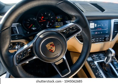 Nizhniy Novgorod, Russia - February 27 2018: Porsche Macan interior