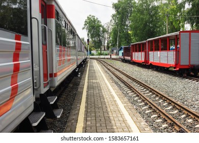 Nizhny Novgorod, Russia - Jul 20, 2019: Nizhny Novgorod Childrens Railway. Landing Platform Early Morning