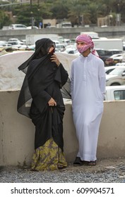 Nizwa, Oma, 24th March, 2017: Omani Couple Talking At The Nizwa Market