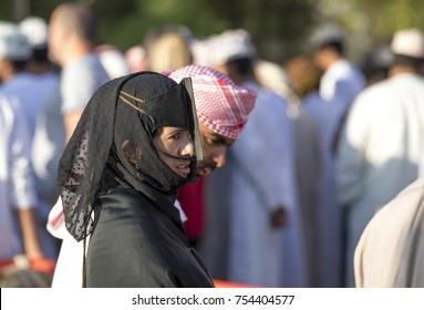 Nizwa, Oman, 10th Nobember 2017: Omani Couple At A Goat Market