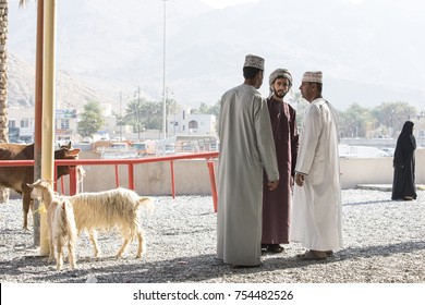 Nizwa, Oman, 10th Nobember 2017: Omani People At A Goat Market