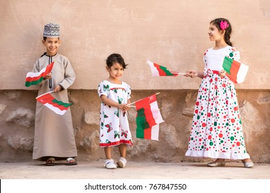 Nizwa, Oman, December 1st, 2017: Omani Children Celebrating A National Day