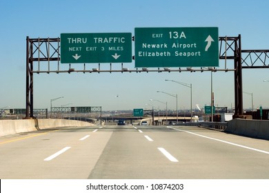 NJ Turnpike (I-95) Exit To Newark And Elizabeth, New Jersey