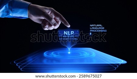 NLP Natural Language Processing with Neural Networks. Human Hand Touching Digital Interface